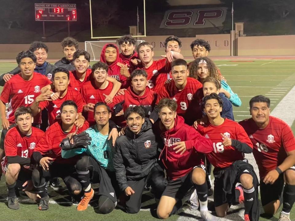 The Santa Paula High boys soccer team poses for a photo after beating visiting Nordhoff 4-0 on Wednesday night to clinch the Citrus Coast League championship.