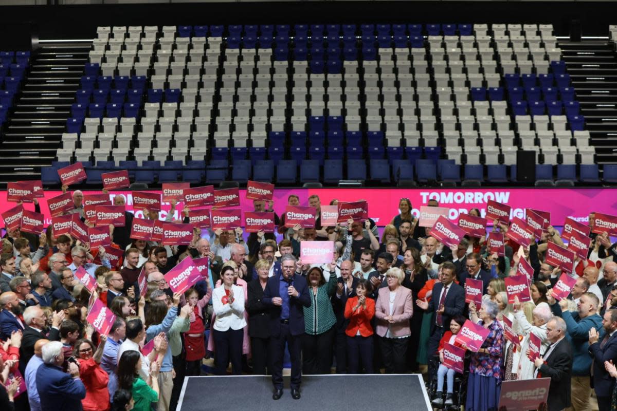 Sir Keir Starmer at stadium in East Kilbride on last campaign visit <i>(Image: Colin Mearns)</i>