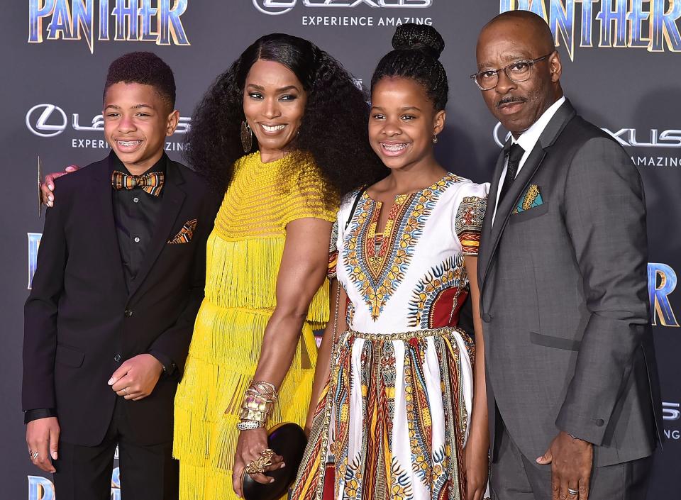 Slater Vance, Angela Bassett, Bronwyn Vance and Courtney B. Vance attend the Premiere Of Disney And Marvel's "Black Panther" - Arrivals on January 29, 2018 in Hollywood, California