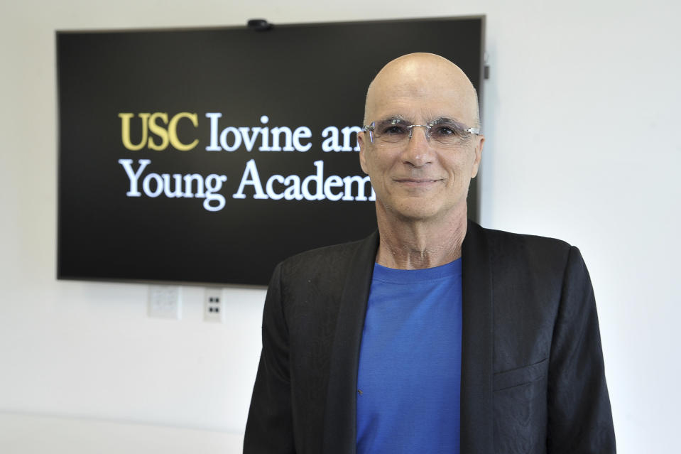 Jimmy Iovine appears at the unveiling of a high-tech building named after him and business partner Andre "Dr. Dre" Young on the University of Southern California campus in Los Angeles on Wednesday, Oct. 2, 2019. The duo donated a combined $70 million in 2013 to create an art, technology and business academy at the college. (Photo by Richard Shotwell/Invision/AP)