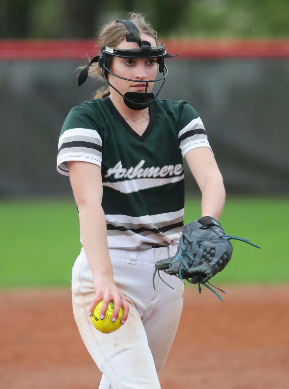 Archmere pitcher Meredith Finger closes out her team's 17-6 win at Red Lion Christian Academy, Friday, April 19, 2024.