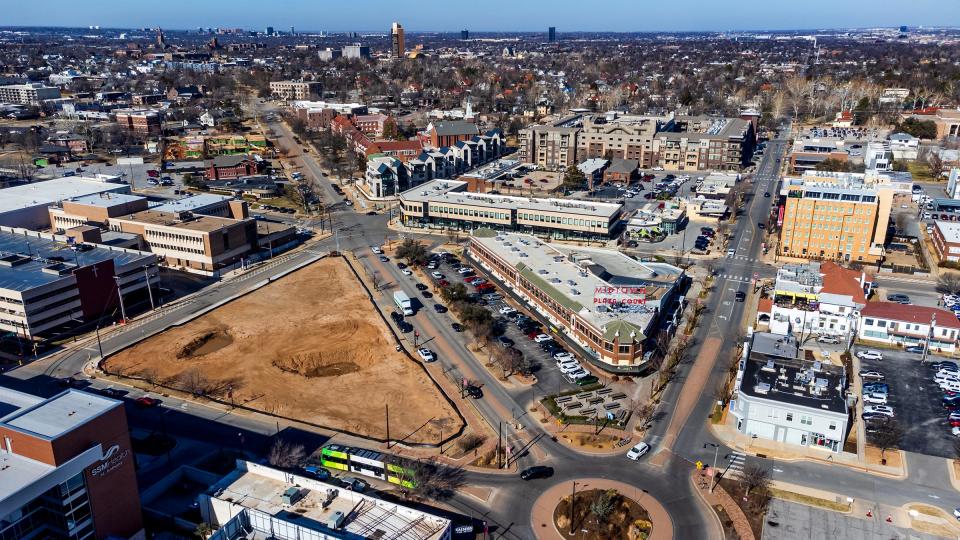 A mix of apartments and retail are planned on the empty block across from Midtown Plaza Court.
Photo by Chris Landsberger, The Oklahoman