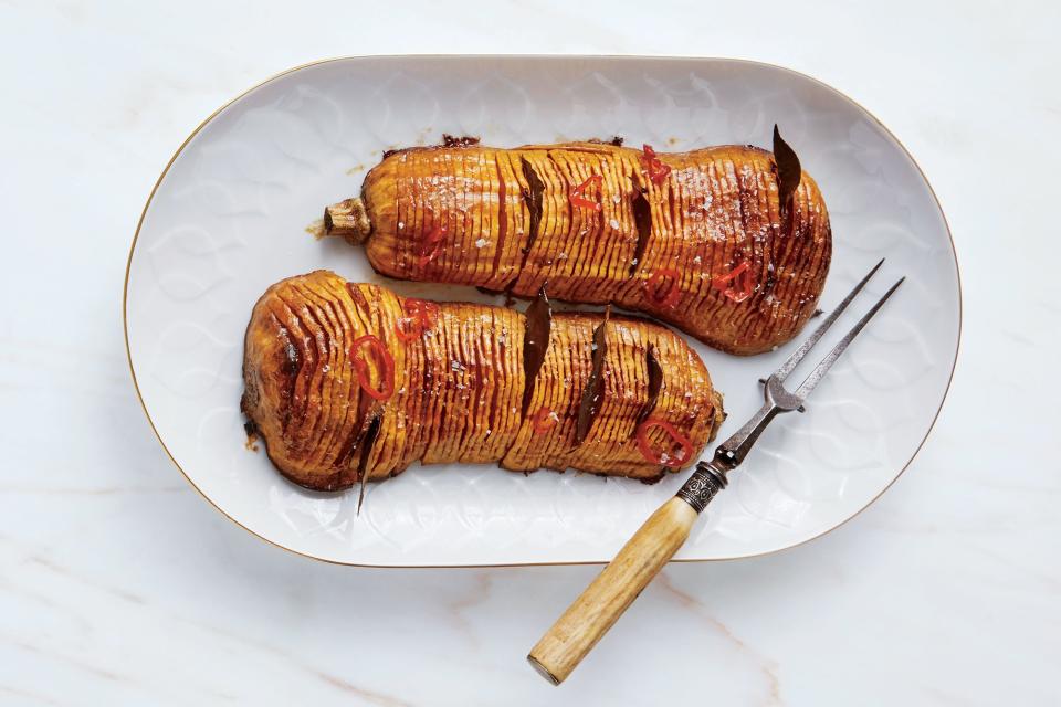 Hasselback Butternut Squash with Bay Leaves