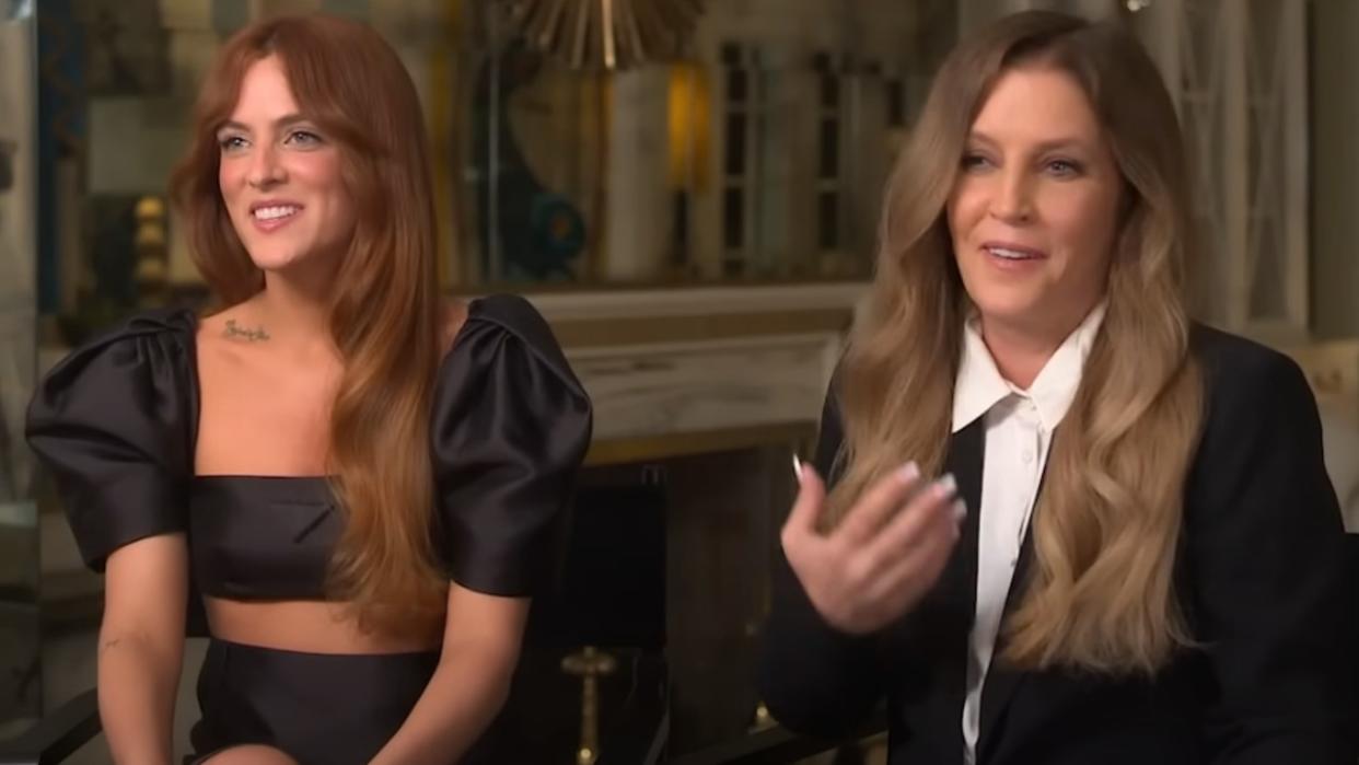  From left to right: Riley Keough and Lisa Marie Presley being interviewed on Good Morning America. 