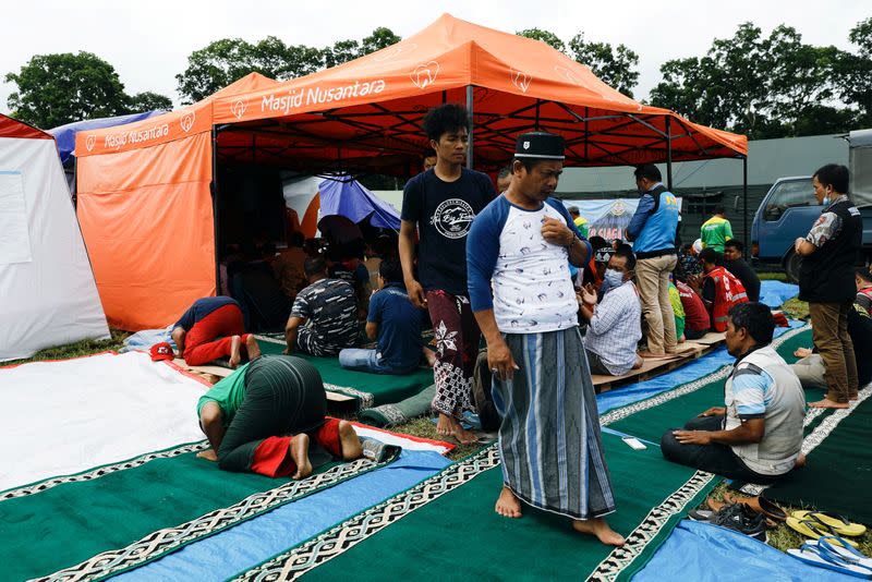 Friday prayers at a temporary shelter in Penanggal, Candipuro district, Lumajang
