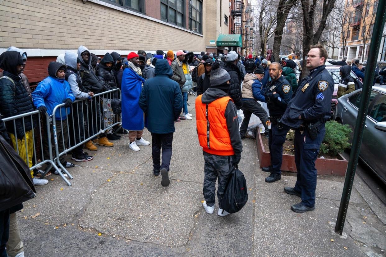The NYPD 7th Precinct activated a Level 1 for crowd control as a large number of asylum-seekers sought shelter at 185 East 7th Street in Manhattan.