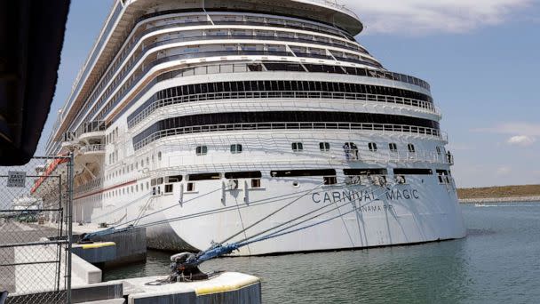 PHOTO: The Carnival cruise line ship Carnival Magic sits docked, April, 2020, in Cape Canaveral, Fla. (John Raoux/AP, FILE)