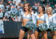 <p>The Raiderettes perform during a time out during the regular season game between the Oakland Raiders and the New York Jets on September 17, 2017 at Oakland Alameda Coliseum in Oakland, CA (Photo by Samuel Stringer/Icon Sportswire via Getty Images) </p>