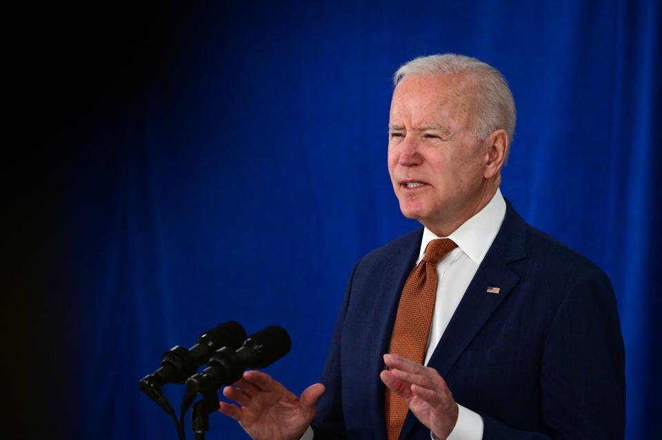 US President Joe Biden speaks about the May jobs report on June 4, 2021, at the Rehoboth Beach, Delaware, Convention Center. (Jim Watson/AFP via Getty Images)