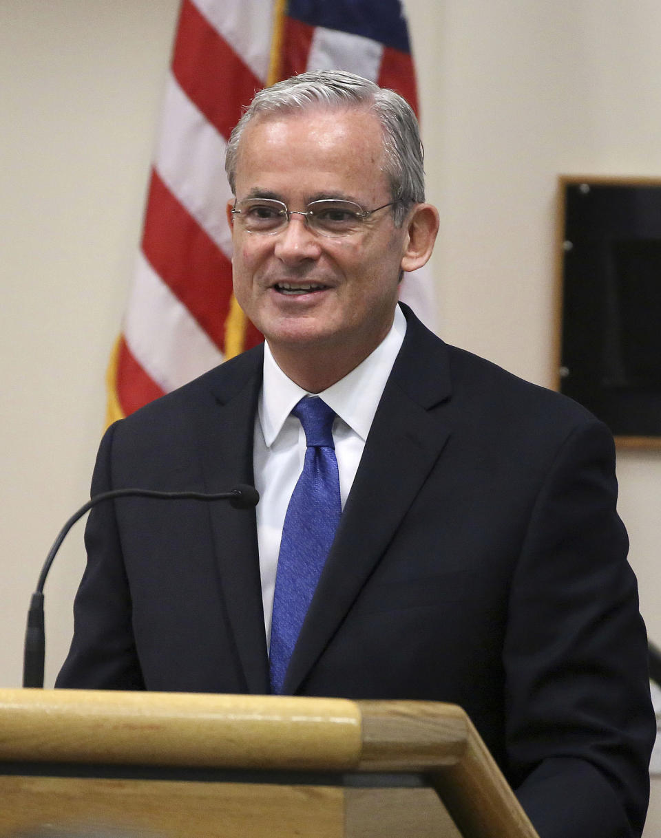 FILE - Elder Patrick Kearon gives the keynote address at the Religious Freedom Annual Review at the BYU Conference Center in Provo, Utah, on Wednesday, June 19, 2019. The Church of Jesus Christ of Latter-day Saints announced Friday, Dec. 8, 2023, Kearon, the newest member of the faith's top governing body to fill a vacancy when a member died last month will be a man raised in England who had been previously serving on a middle tier leadership council. (Scott G Winterton/The Deseret News via AP)