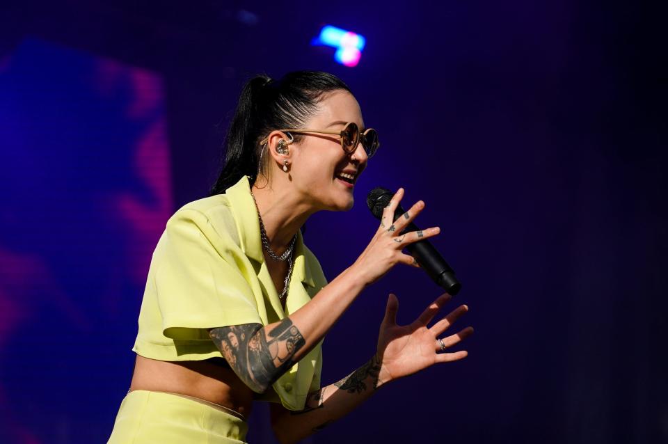 Japanese Breakfast lead singer Michelle Zauner performs on the Hy-Vee Main Stage during the 2022 edition of the 80/35 Music Festival.