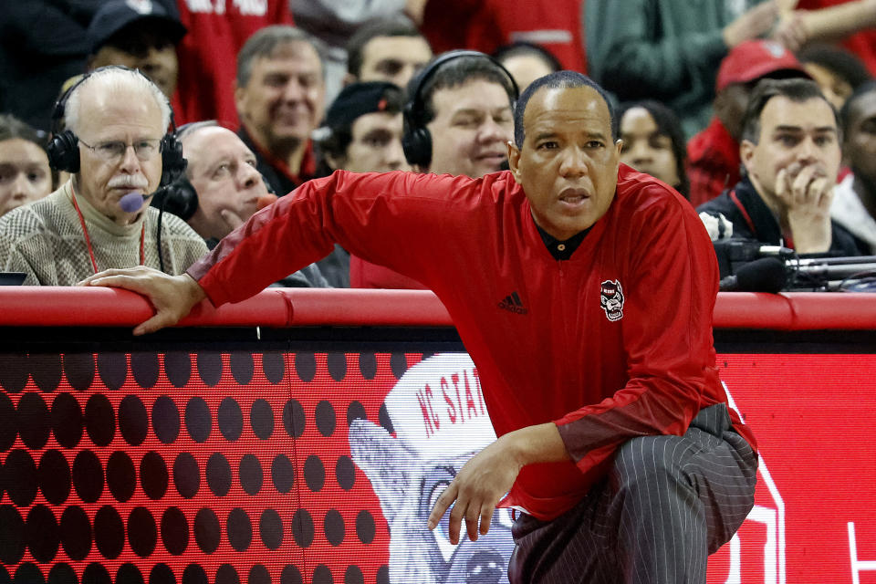 North Carolina State head coach Kevin Keatts watches from the sideline during the second half of an NCAA college basketball game against Miami in Raleigh, N.C., Saturday, Jan. 14, 2023. (AP Photo/Karl B DeBlaker)