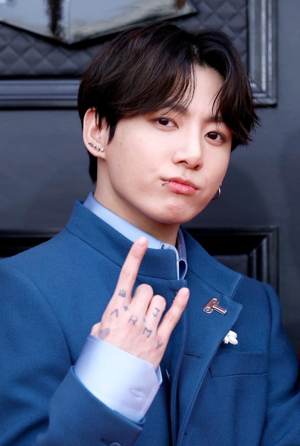 Jungkook of BTS attends the 64th Annual GRAMMY Awards at MGM Grand Garden Arena on April 03, 2022 in Las Vegas, Nevada.