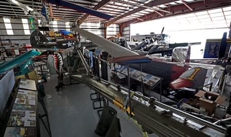 Vintage aircrafts are packed inside an airport hangar in Florida ahead of the arrival of Hurricane Dorian in Kissimmee