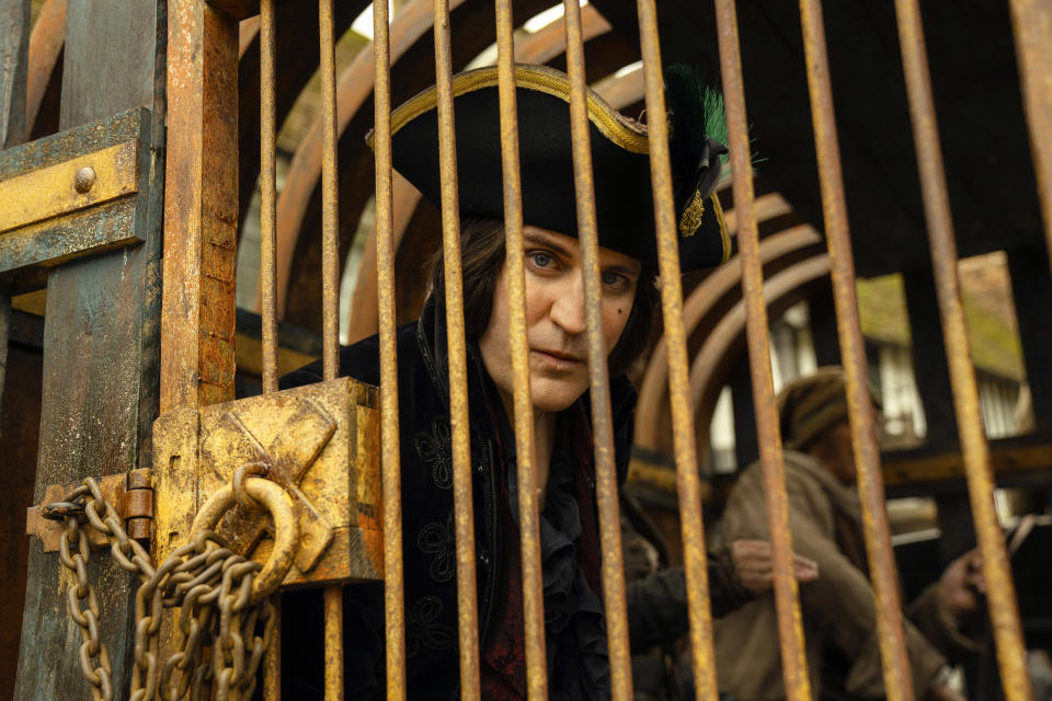 This image released by Apple TV+ shows Noel Fielding in "The Completely Made-Up Adventures of Dick Turpin," premiering March 1. (Mark Johnson/Apple TV+ via AP)