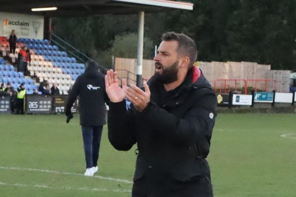 Calm - Angelo Harrop is looking forward to his side's National League South play-off final against Worthing next Monday <i>(Image: JON WEAVER)</i>