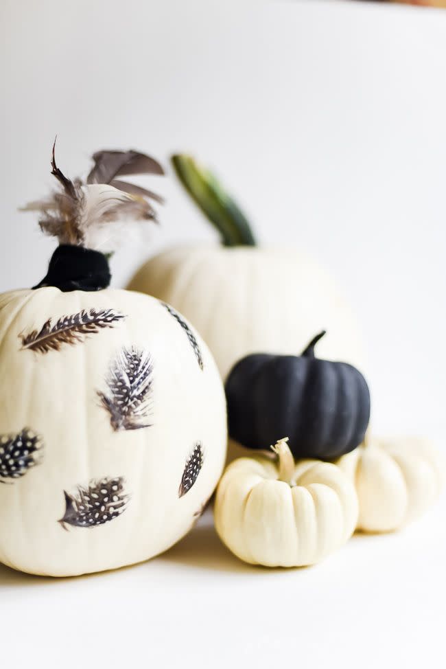 Découpaged Feather Pumpkin