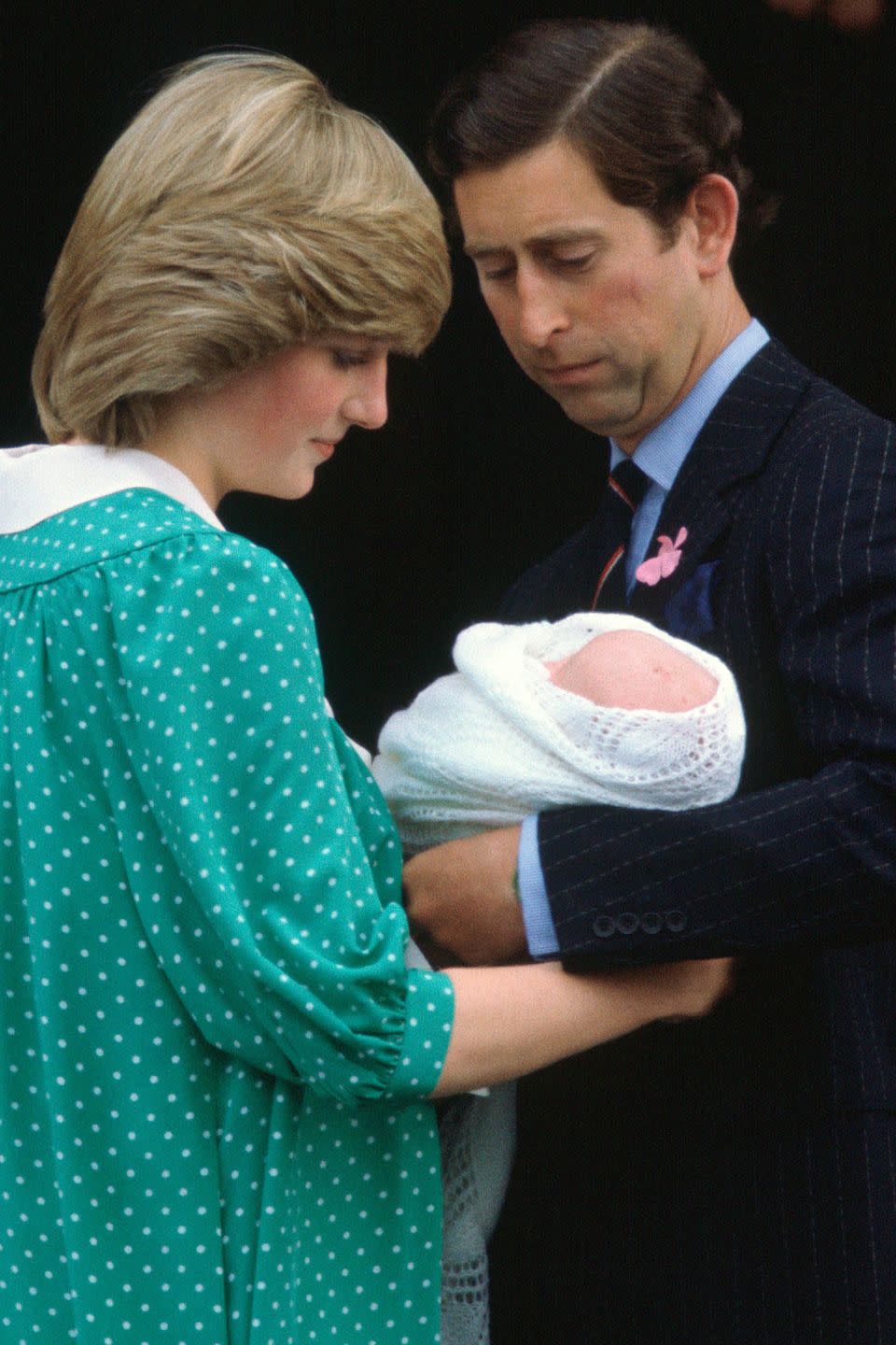 <p>Prince Charles and Princess Diana leaving the Lindo Wing of St Mary's Hospital with their newborn son, Prince William.</p>