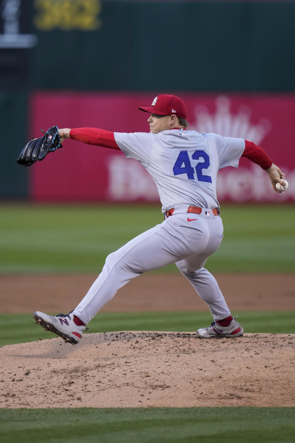 St. Louis Cardinals' Sonny Gray pitches to an Oakland Athletics batter during the first inning of a baseball game Monday, April 15, 2024, in Oakland, Calif. (AP Photo/Godofredo A. Vásquez)