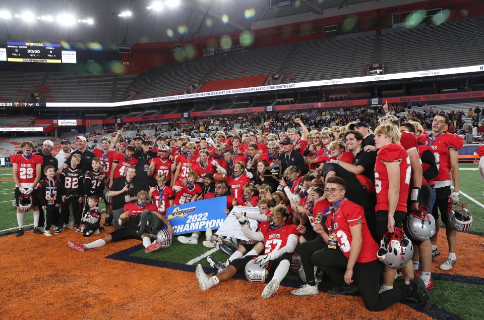 Somers defeated Union-Endicott 58-21 to win the state Class A football championship at JMA Wireless Dome in Syracuse Dec. 3, 2022. 