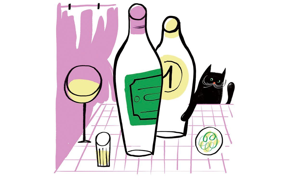 Cartoon of snobby cat rejecting wine