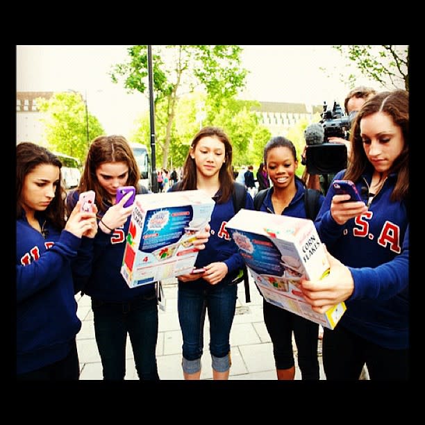 This is what we did when we found out we were on the Kelloggs Corn Flakes box! LOL ‏<a href="https://twitter.com/jordyn_wieber" rel="nofollow noopener" target="_blank" data-ylk="slk:@jordyn_wieber;elm:context_link;itc:0;sec:content-canvas" class="link ">@jordyn_wieber</a>