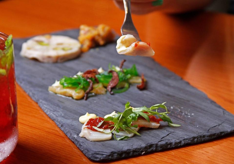 An assortment of Seacuterie bites at PB Catch restaurant in Palm Beach. 