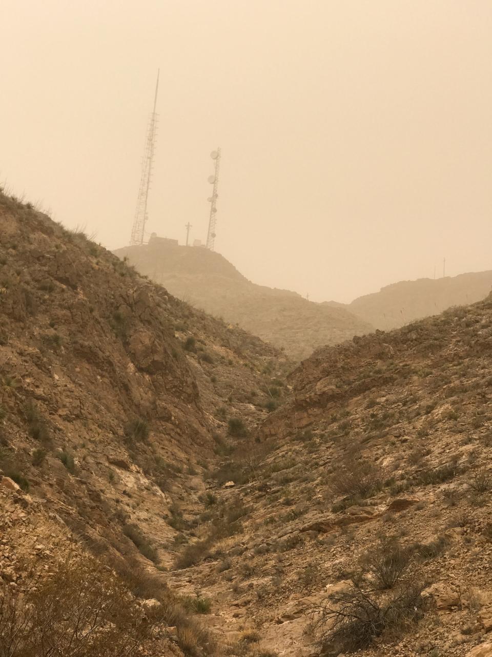 The dust storm that hit El Paso on March 16, 2021, created a surreal scene in the Franklin Mountains.