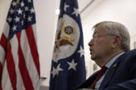 U.S. Ambassador to China Terry Branstad speaks during an interview at the U.S. embassy in Beijing on Tuesday, Sept. 29, 2020. The departing U.S. ambassador on Tuesday defended a tough approach to China that has filed relations between the world's two largest economies, saying it has made progress on trade and that he hopes it will extend to other areas. (AP Photo/Ng Han Guan)