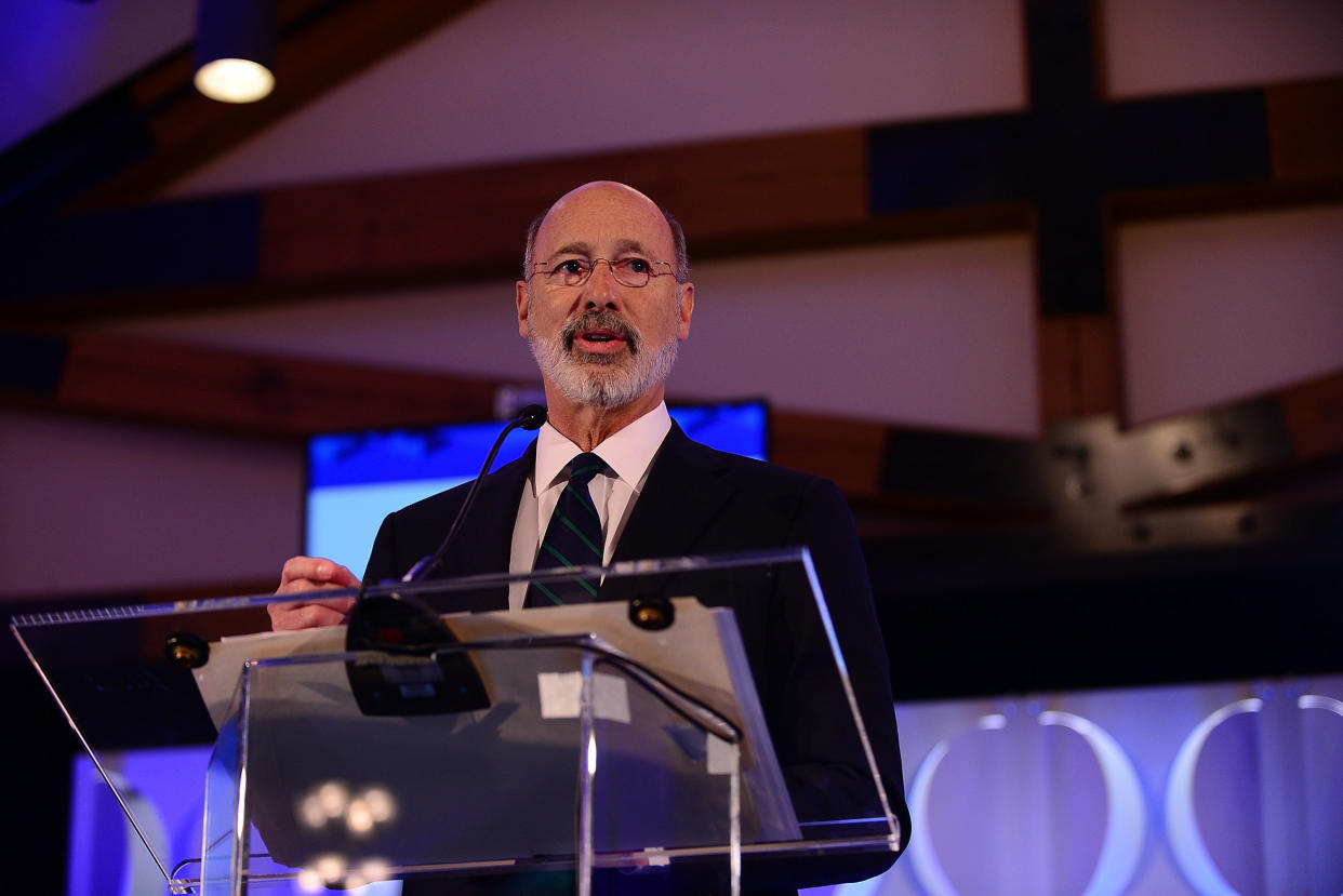 Pennsylvania Gov. Tom Wolf (D) speaks during the Geisinger National Symposium, "From Crisis to Cure: Revitalizing America's Healthcare System," on Nov. 9 in Danville, Pennsylvania. (Photo: Lisa Lake via Getty Images)