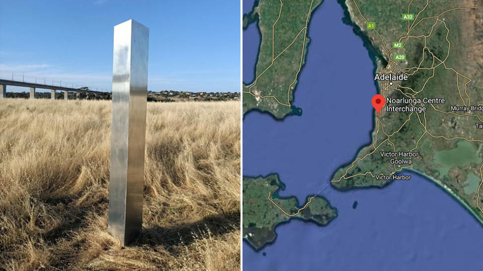 A monolith has appeared at Noarlunga Centre in South Australia. Source: Nine News/Google Maps