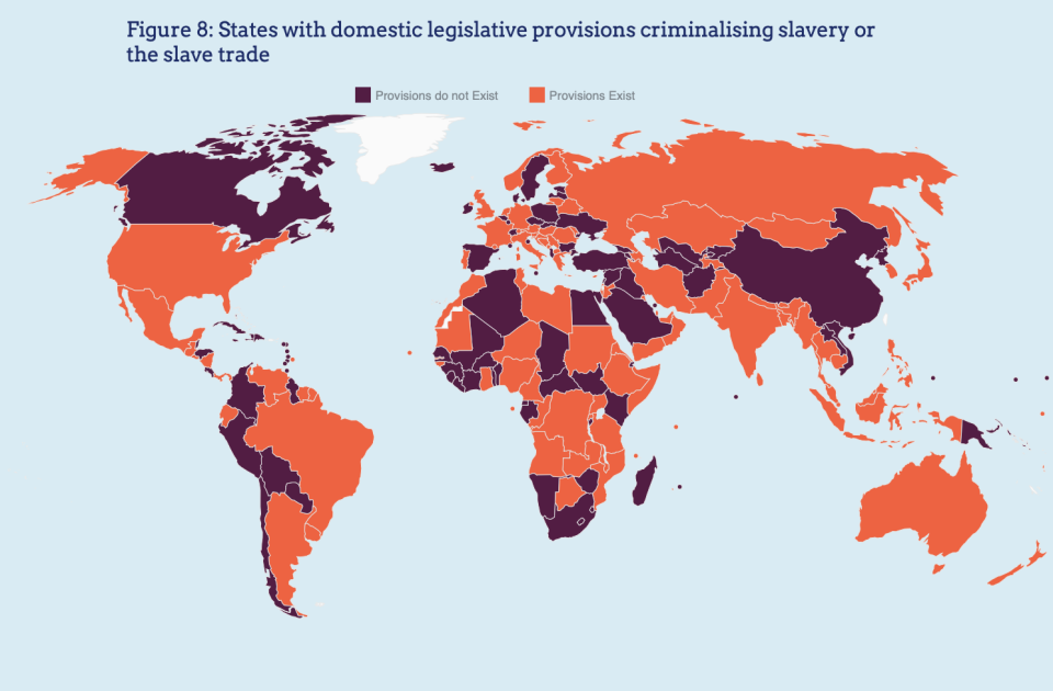 The 94 countries where slavery is not illegal. Source: Antislavery in Domestic Legislation database.