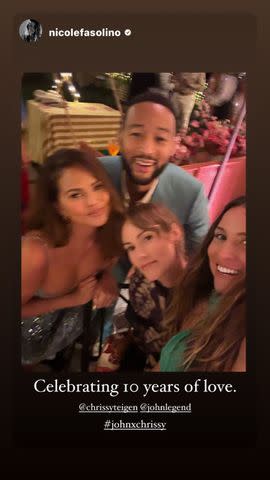 <p>Chrissy Teigen/Instagram</p> Chrissy Teigen and John Legend poses with friends for a selfie during their 10th anniversary celebration