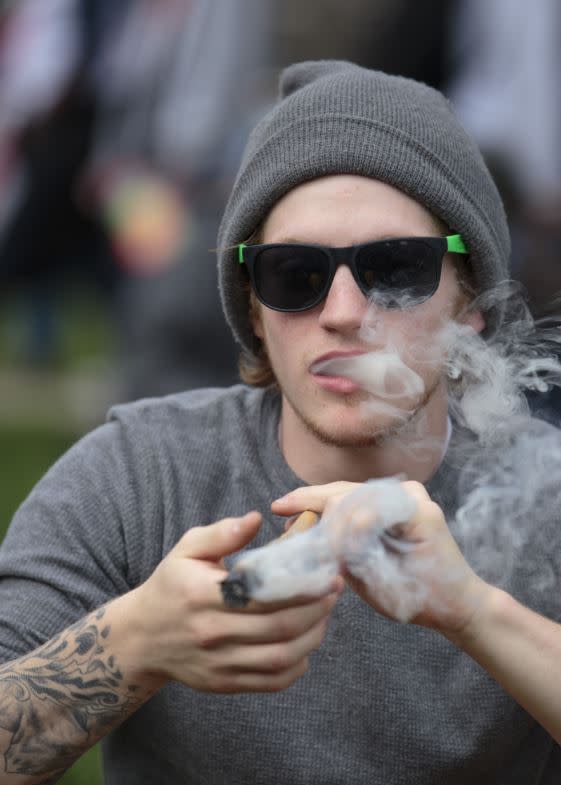 High times: A pro-marijuana celebration in Denver on April 20 2016 (REX/Shutterstock) 