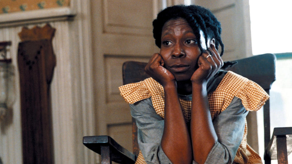 <p> Whoopi Goldberg showed off a more dramatic side with her lauded portrayal of Celie Harris-Johnson in Steven Spielberg’s 1985 adaptation of <em>The Color Purple</em>. It’s absurd that the emotional, dynamic, and powerful performance didn’t win Goldberg a much-deserved Oscar, which went to Geraldine Page in <em>The Trip to Bountiful,</em> instead. </p>