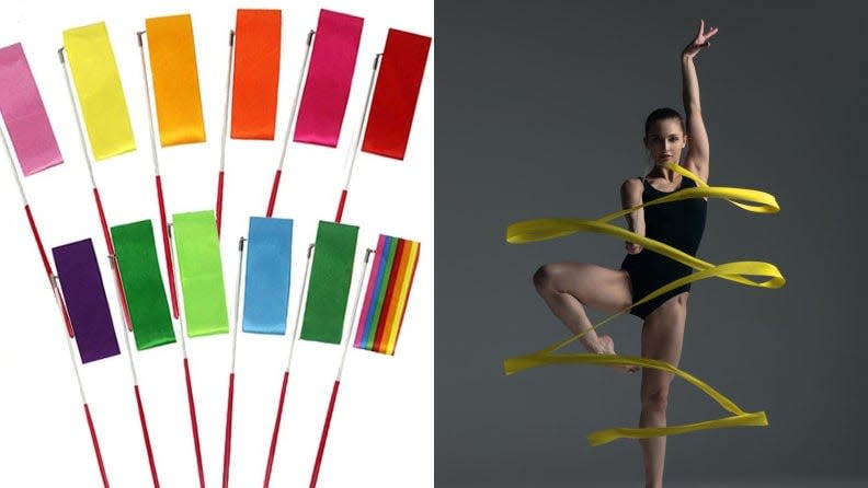 Enhance the fluid motions of rhythmic gymnastics with some ribbons.