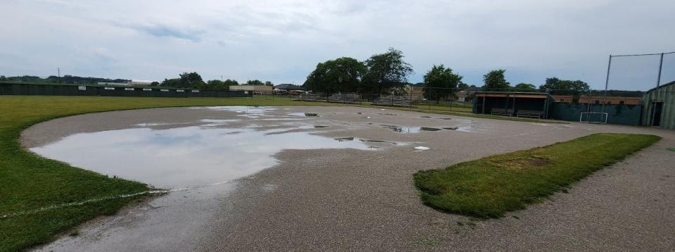 The Monroe County Fair Diamond was under water when the first members of the grounds crew arrived Saturday morning.