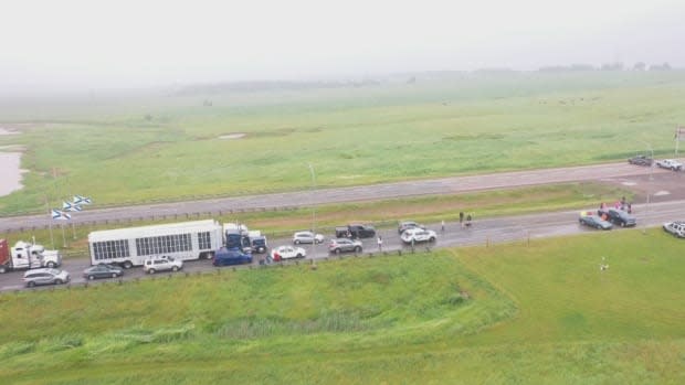 The Cumberland Regional Health Care Centre in Amherst, N.S., was providing emergency services only Wednesday as a border protest disrupted the movement of staff and supplies to the facility.  (CBC - image credit)