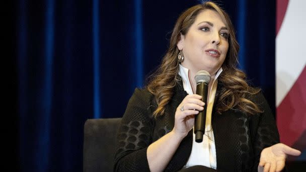 PHOTO: Ronna McDaniel, chairwoman of the Republican National Committee, speaks during a meeting in Las Vegas, Nov. 6, 2021. (Bloomberg via Getty Images, FILE)