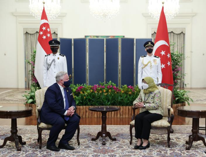 The Swedish Ambassador to Singapore, Kent Härstedt, presented his credentials to the President of Singapore Halimah Yacob on 15 February 2022. (PHOTO: Swedish Embassy in Singapore)