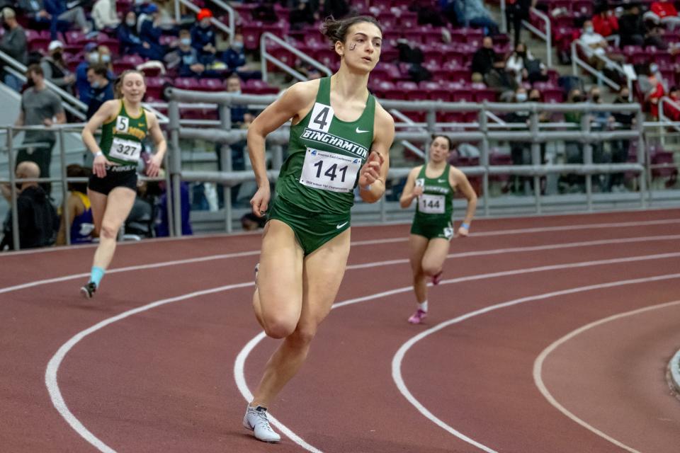 Binghamton University senior Stephanie Cassens, a Rhinebeck native, won the 500 meters at the America East championships on Feb. 26, 2022.