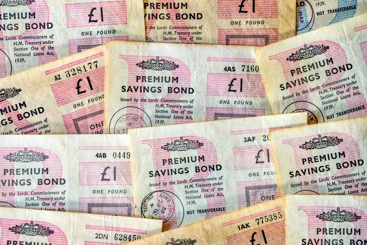 A selection of old Premium Bonds from the 1950s and  1960s.