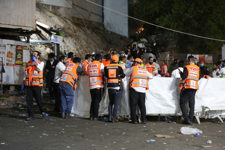 Emergency workers at the scene of stampede in Israel.