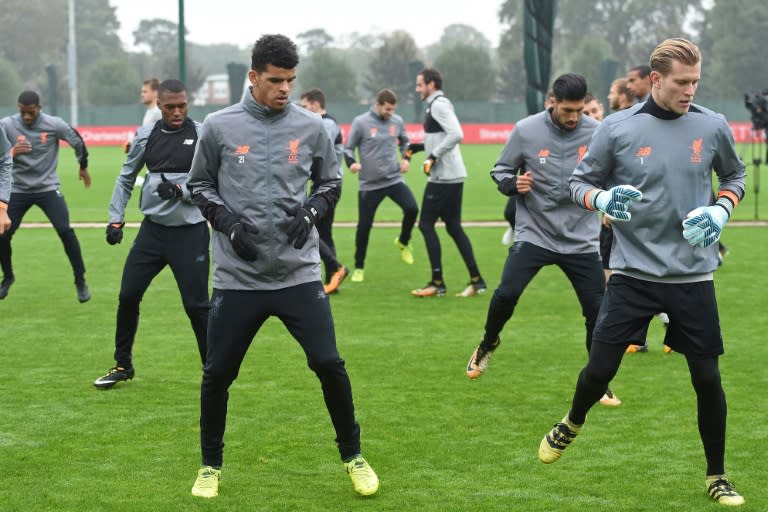 Liverpool players attend a training session at the club's Melwood training complex in Liverpool, northwest England, on September 25, 2017, on the eve of their Champions League Group E match against Spartak Moscow in Moscow