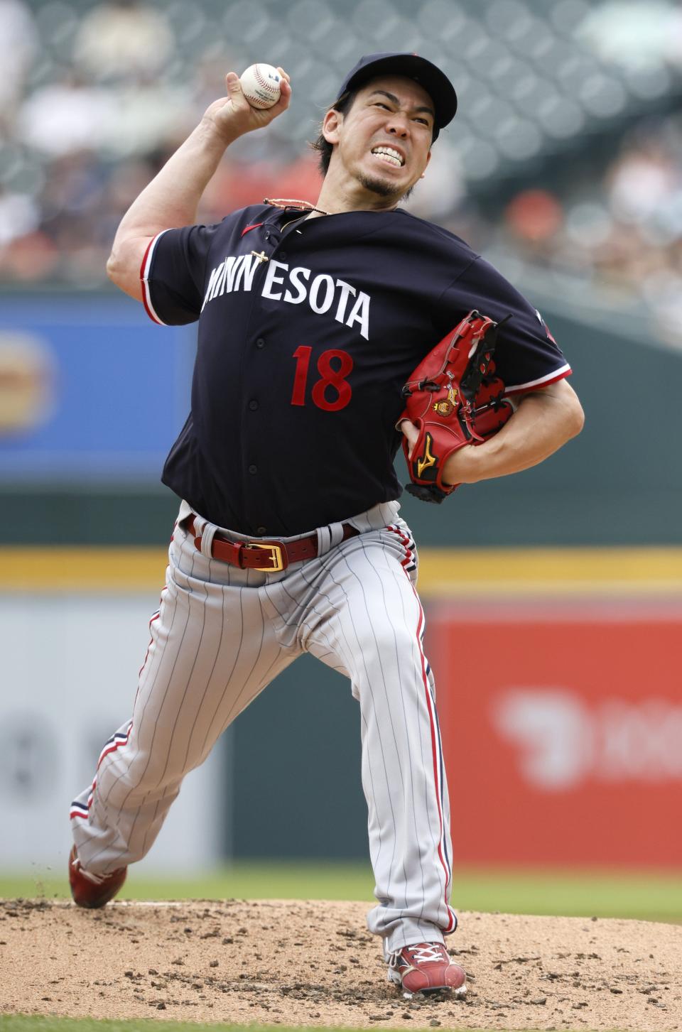 Kenta Maeda of the Minnesota Twins pitches against the Detroit Tigers during the second inning at Comerica Park on Aug. 10, 2023, in Detroit, Michigan.