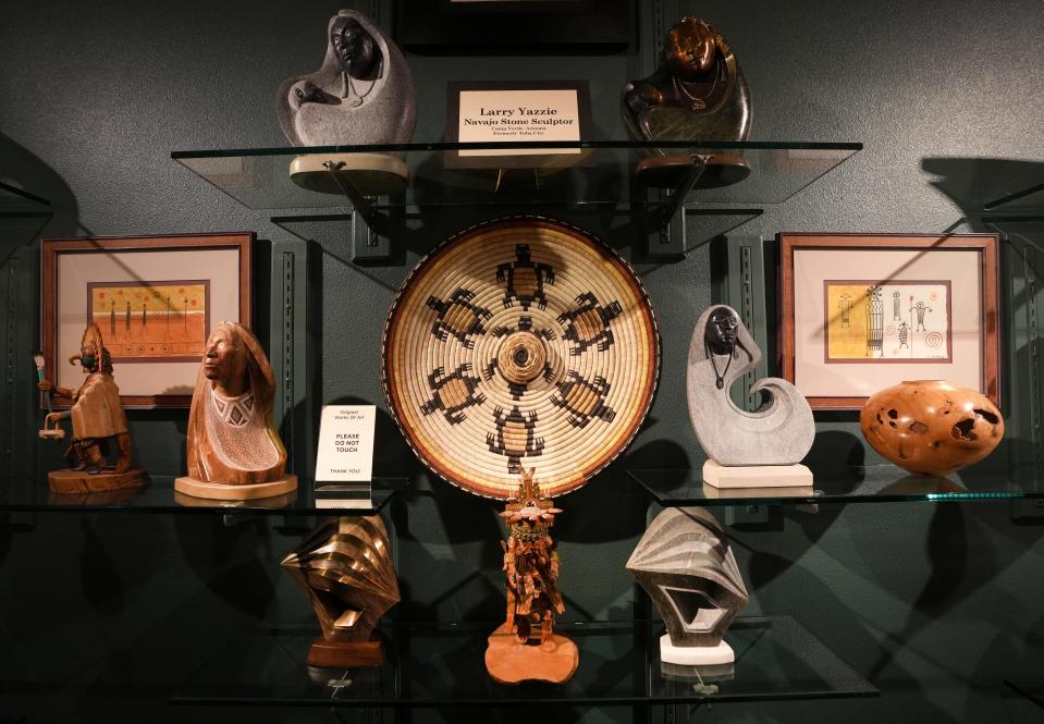 Paintings, sculptures, pottery, kachina dolls, jewelry, and baskets of the American West fill the walls of the Eddie Basha Collection gallery in Chandler, Ariz., on Oct. 5, 2023. The final day of viewing for the public will be Nov. 30, 2023, before the collection is moved to the Heard Museum and Scottsdale's Museum of the West.