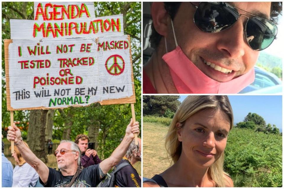 Rebel army: main, a protester in Hyde Park this month, right, Alex Berenson and Lara Crabb.