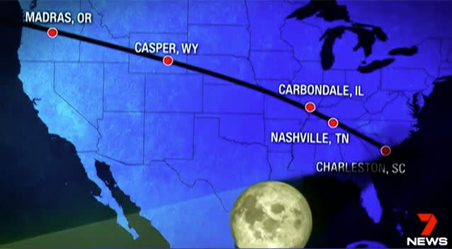 The eclipse travelled across 14 US states. Source: 7 News