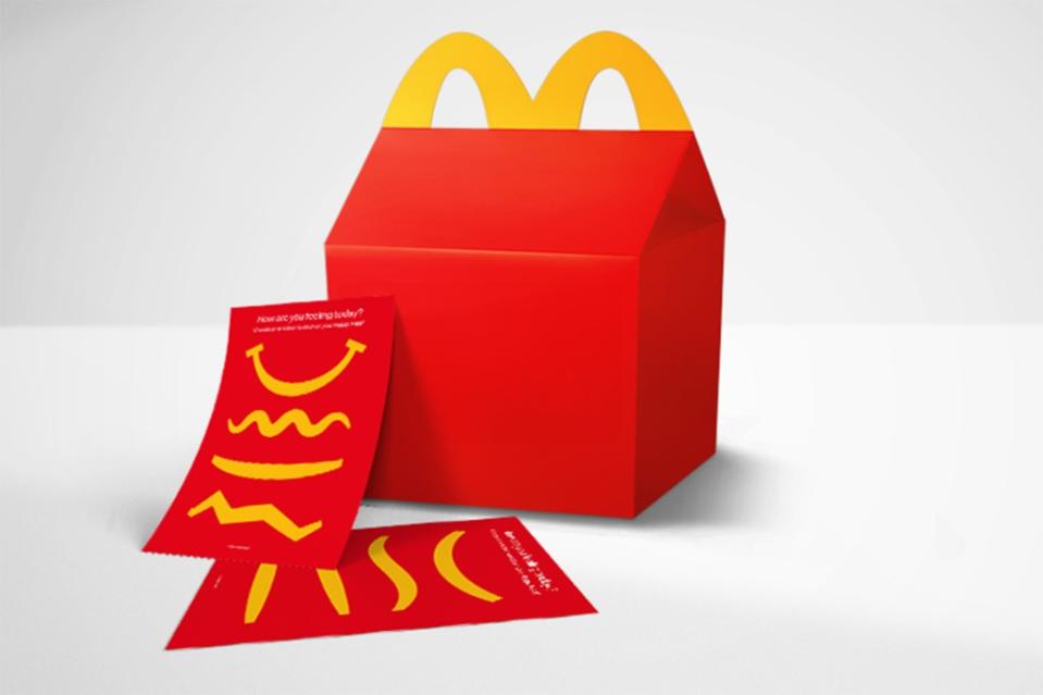 People in the UK will receive a plain red container with a small reminder on the bottom that “It’s okay not to feel happy all the time.” McDonald's UK