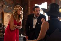 <p>Adam Sandler and Jennifer Aniston star in this Netflix Original about a New York City cop and his wife who become embroiled in a murder mystery (duh) involving an elderly billionaire during their European vacation. Obviously, shenanigans ensue. But can you solve the crime before our protagonists figure it out on their own? </p> <p><a href="https://www.netflix.com/title/80242619" rel="nofollow noopener" target="_blank" data-ylk="slk:Available to stream on Netflix;elm:context_link;itc:0;sec:content-canvas" class="link "><em>Available to stream on Netflix</em></a></p>